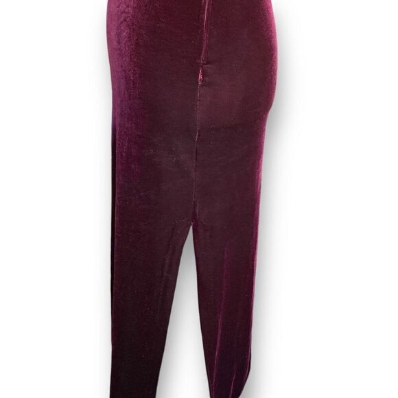 Vintage 90s Maxi Dress Burgundy Velvet Gown Criss-Cross Open Back Column Prom - Picture 4 of 14